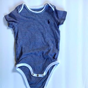 Ralph Lauren Pony One Piece Romper Blue & White Stripe Body Suit snap Closure